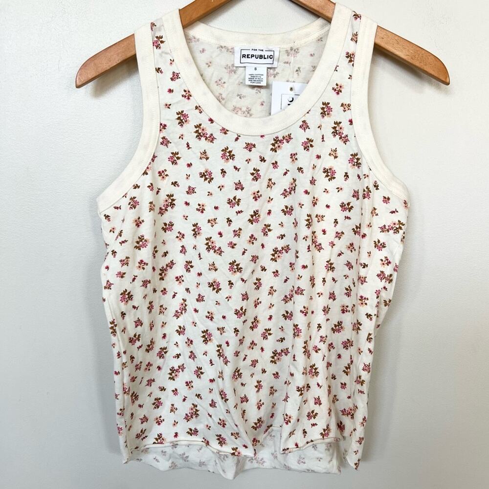 For The Republic Cream Tank Top with Red Floral Print